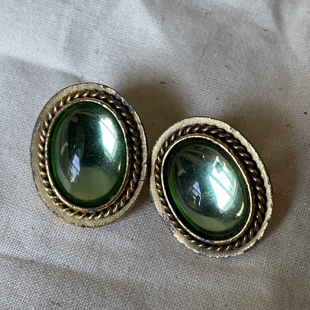 Vintage YSL Yves Saint Laurent Clip On Earrings, Glass, Oval